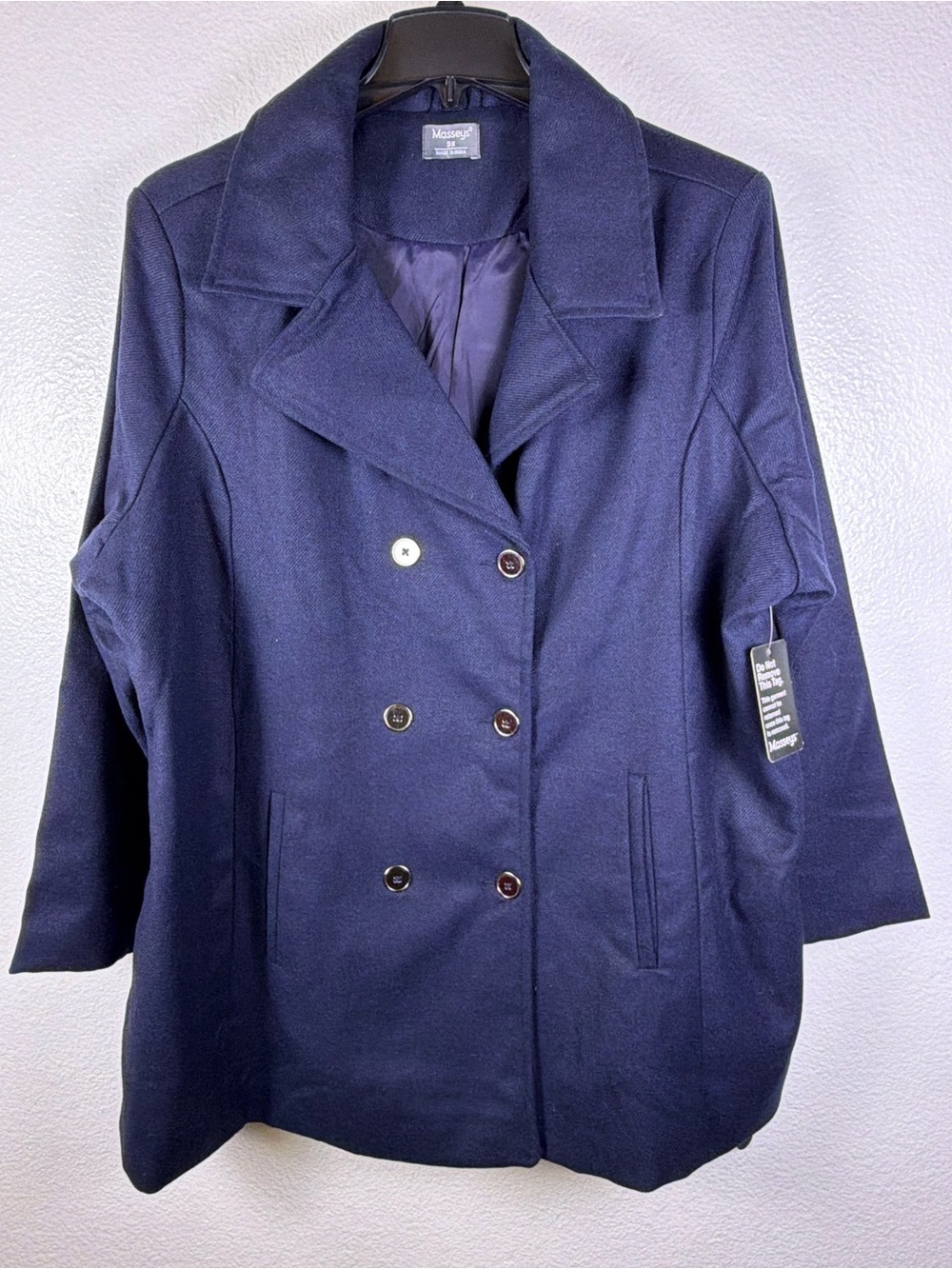 Masseys Women's Blue Wool Blend Pea Coat
Lined Button Collared 3X Plus